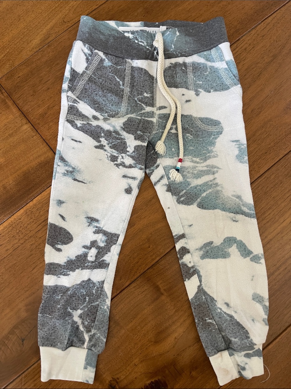 Sol Angeles Marble-Print Kids Joggers - Gray & White- Flaw noted